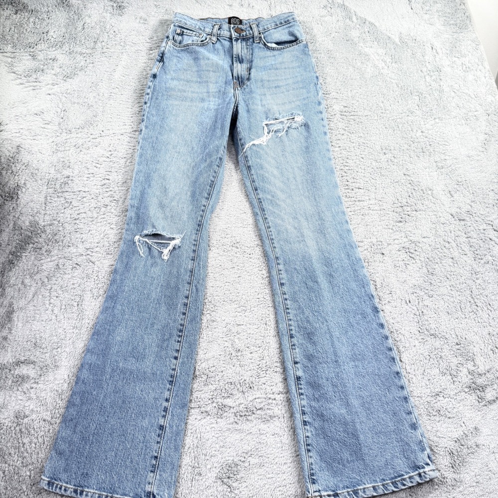 BDG High Rise Flare Jeans Womens 26 Blue Distressed Ripped Stretch Denim Pants